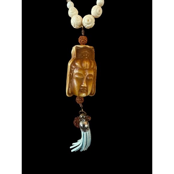 Handmade Buddha Pendant Beaded Necklace With White & Multicolor Beads 21 Inches - Picture 3 of 5